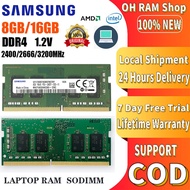 【การจัดส่งที่รวดเร็ว】Samsung 4GB 8GB 16GB ddr4 RAM 2133MHz 2400MHz 2666MHz 3200MHz แรม SODIMM memory