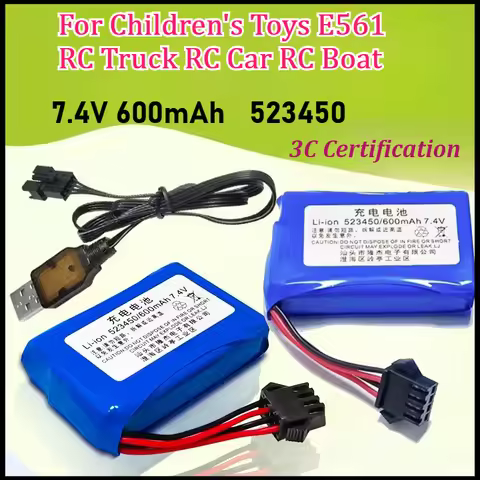 7.4V Power Battery for Children's Toys E561 RC Truck RC Car RC Boat 7.4V 600mAh Li-ion Battery 52345