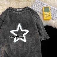 COD [Heavy 260g-230g Washed Pure Cotton] American Printed National Street Wear Round Neck T-Shirt Sh