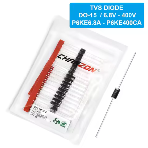 50Pcs/Pack TVS Diode DO-15 600W 6.8V - 400V P6KE6.8A P6KE12A P6KE15A P6KE18A P6KE24A P6KE51A P6KE100