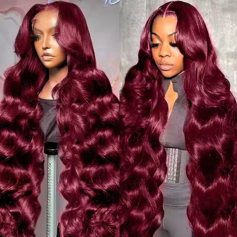 HD Transparent 99J Burgundy Body Wave Wigs 13x4 13x6 Full Frontal Lace Wigs 12A Human Hair Pre Pluck