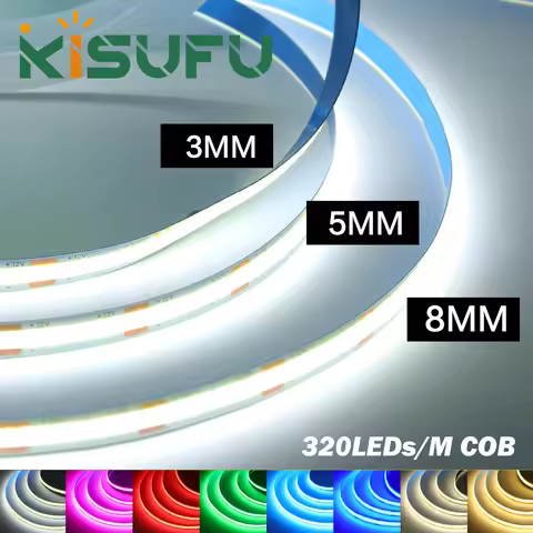 8mm 5mm 3mm PCB COB LED Strip Lights 12V 320LEDs/M RA90 Dimmable Adhesive Night Light Kitchen Room M