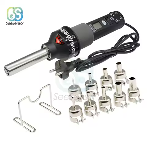 Hot Air Blower Heat Gun 8018LCD 220V 450W Rework Soldering Station Welding Solder Iron EU Plug + 9 N