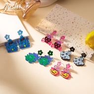JUSHI Vintage Ghost Pumpkin Acrylic Printed Earrings Y2K Aesthetic Halloween Jewelry Trendy Gift For