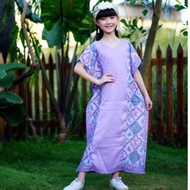 Couple Kaftan Lilac Batik Kombinasi Polos Gamis Batik Anak Ungu Muda