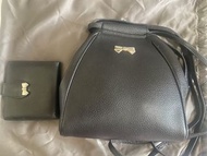 Nina Ricci 黑色荔枝皮銀包手袋套裝