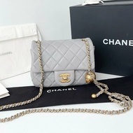 芯片款 香奈兒/Chanel CF灰色金球方胖子鏈條包