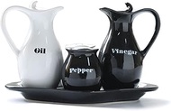 5Pcs Kitchen Black White Salt Pepper Shaker Vinegar Oil Pot Jar Container Set