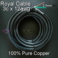 QQQ Royal Cord Cable 3 Phase Wire Pure Copper 3c x 2.5mm  3c x 12awg   3c x Gauge 12 600v Sold Per Mt