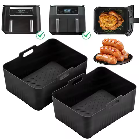 Silicone Air Fryer Liners for Ninja Foodi AF451 AF400 SL400 Reusable Baking Trays for Dual Zone 8.5-