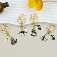 Black White Piano Cat Keychain Music Theme Enamel Musical Note Keyrings For Women Men Diy Handbag Pe