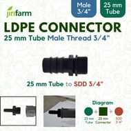 JIRIFARM - Barb Connector 25mm Male Thread 3/4" Inc PE Hose Connector Hydroponic Irrigation LDPE 25 