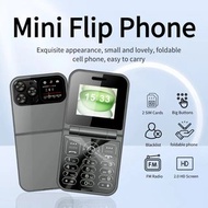 Cute Mini Flip Clamshell Phone Thin Quick Call Blacklist Two Sim Torch Compact Portable Foldable Eld