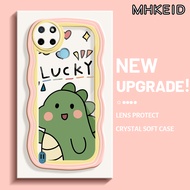 MHKEID Casing Ponsel untuk Realme C21 C21Y C25Y C15 C20 C20A C11 2021 C11 2020 Narzo 50i Case Lucu Dinosaurus Beruntung Hp Berwarna-warni Indah Gelombang Bening Tahan Softcase Casing Transparan Cover Silikon Kesing