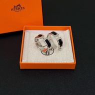 全新帶盒Hermes愛馬仕Olympe耳環 時髦黑銀