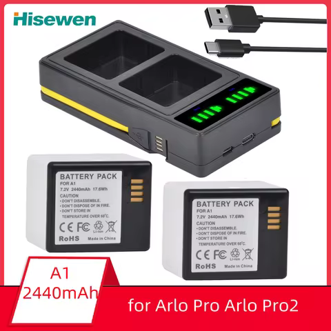 2440mAh A1 Battery + LED USB Dual Charger for Compatible with Arlo Pro Arlo Pro2 Camera Battery Repl