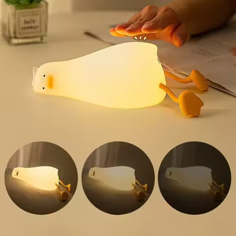 Lying Flat Duck Night Light, LED Squishy Duck Lamp, Cute Light Up Duck, Silicone Dimmable Nursery Ni