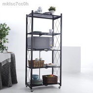 ◙♕❈3-4-5 Layer Folding Kitchen Supplies Racks Installation-free Foldable Steel  Shelf With Wheels