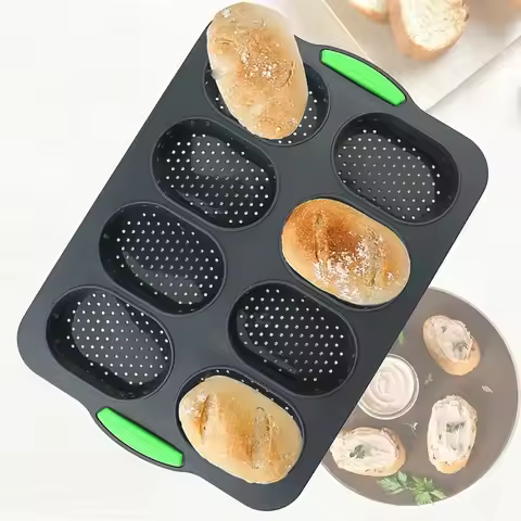 1-Pack Silicone Burger Tray Non-Stick Thick 8-Hole Silicone Mold for Mini Buns French Bread Burger B