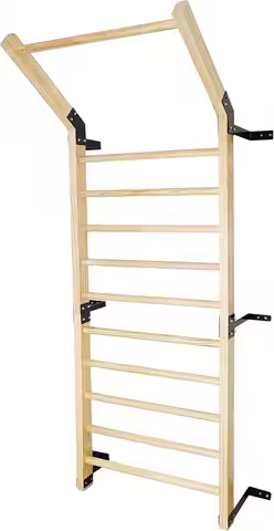 Swedish Ladder,Gymnastics Stall Bar, Wall Mounted Pull Up Bar- Solid Wood With11 Strategic Rods-86.6