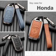 Leather &amp; Zinc Alloy Metal mart Remote Car Key Fob Case Cover Shell Holder Protector Keychain For Honda Civic City Vezel Accord HRV CRV Polit Jazz Jade Crider Odyssey Car Accessories