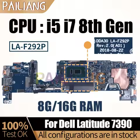 For Dell Latitude 7390 Notebook Mainboard LA-F292P 041M0M 02PK0W 02PK0W 02WCVJ i5/i7 8th Gen 8/16G L