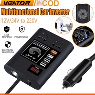 200W Car Power Inverter 12V/24V DC to 220V AC Converter Digital Display 4 Port QC3.0 USB Charger