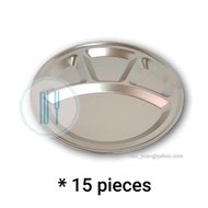 Stainless Steel Food Tray 4 Compartment Divided Food Server 35cm Roti Canai Plates - 15pcs