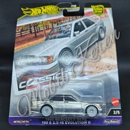Diecast Hot Wheels Premium Modern Classics 1990 Mercedes-Benz 190 E 2.5-16 Evolution II silver rubbe