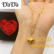 Promotional Pawnable 18k saudi gold legit necklace paperclip love pendant elegant jewelry for women and children's gifts non tarnished(Give pearl earrings+box)