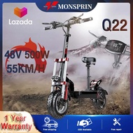 high performance escooter MONSPRIN Q22 local warranty 1 year Electric Scooter for adult scooter electric bicycle 12 inch tubeless tire Travel Distance 40-150KM Motor 500W/1000W With turn signals and Removeable Seat basikal elektrik motor skuter elektrik