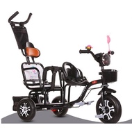 Kids Twin Bicycle Double Bicycle For Two Kids with Pedal Push Handle and Basket Basikal Kanak-Kanak 