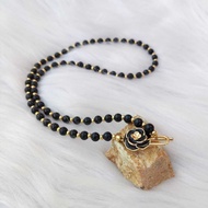 N002 - Natural Jade 14K Gold Necklace 5mm 天然墨翠14K金项链 5mm