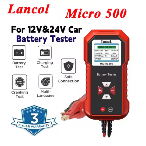 Lancol Micro 500 12V 24V Car Battery Tester 40-3000 CCA Lithium Lead Acid Load Test Cranking Chargin