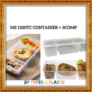 MS 1300TC Three (3) Compartment Lunch box -50pcs/pkt (1190)