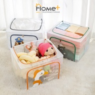 (HOME+) 66L Transparent Clothing Storage Box Folding Baina Box Large Zipper Wardrobe Toy Storage Box