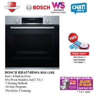 Bosch HBA574BS0A Series 4 Built-in Oven 71L Pyrolytic Clean Bosch Oven with 7 heating function & 10 