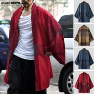 ChArmkpR Store INCERUN เสื้อกันหนาว Vintage Mens กิโมโนญี่ปุ่นหลวม Outwear เสื้อแจ็คเก็ตเสื้อ T