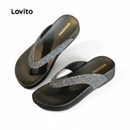 Lovito Casual Plain Rhinestone Thick Soled Shoes Flat Sandals for Women LFA25039 Lovito Sandal Jepit