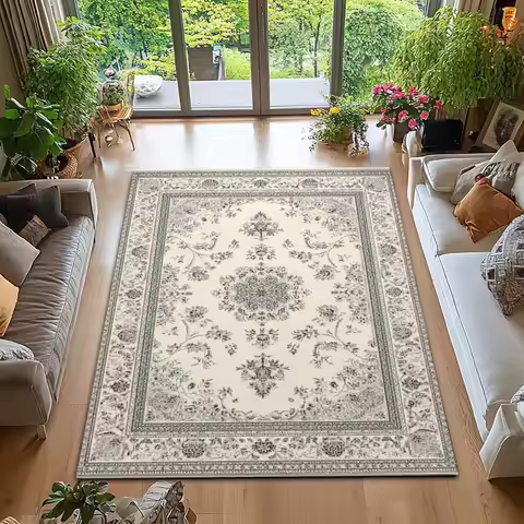 VIKAMA Vintage Bohemian Crystal Area Rug - Washable, Non-Slip, Soft Polyester Fiber Carpet for Bedro