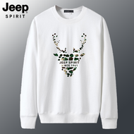 JEEP SPIRIT เสื้อกันหนาวผู้ชาย Oversize รอบคอหลวมเสื้อกันหนาวผ้าฝ้ายแขนยาวพิมพ์กีฬาเสื้อกันหนาวสบายๆ