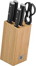 WMF Sequence Knife Block with Knife Set, 6 Pieces, Made in Germany, 4 Knives, Scissors, Bamboo Block