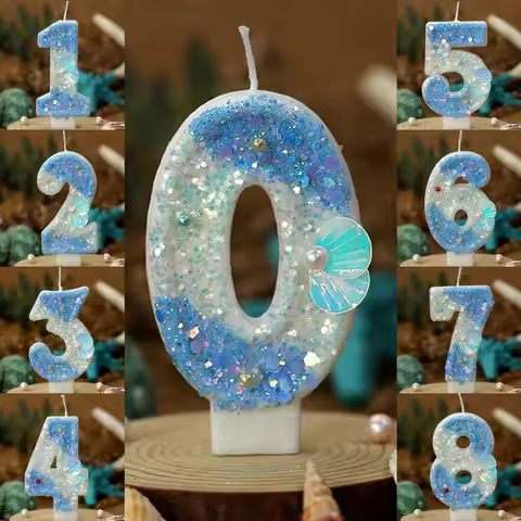 Gradual Change Blue Ocean Shell Digital Birthday Candle - Handmade Luminous Cake Decoration