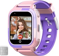 Wonlex Kids Smart Watch with SIM Card, 4G Kids GPS Tracker Support Whatsapp Line Real-time Calling Voice Message SOS Camera, Birthday Gifts for Girls Boys Aged 4-16, Pink-01, KT24-BK01