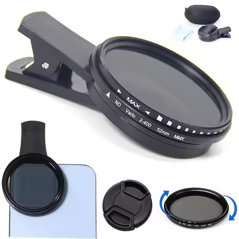 QA08I 1 Set Solar Eclipse Phone Filter 52mm Camera Lens Filter ND 2-400 Smartphone Lens Filter with 