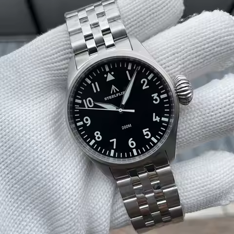 STEELDIVE Men Pilot Watch 43mm Quartz Wristwatch 200M Waterproof BGW-9 Luminous Sapphire VH31 Sport
