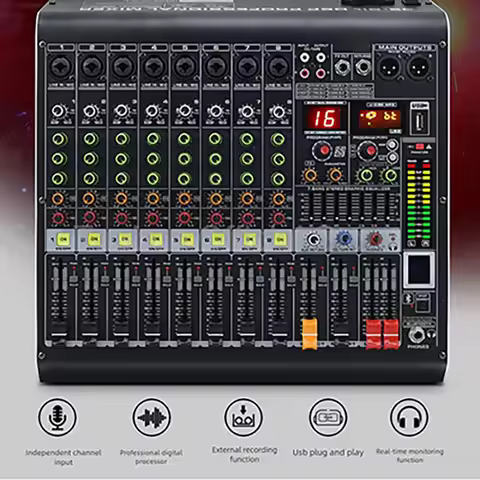 4/6/8/12 Channel Audio Mixer 5.0 Bluetooth 48V Phantom Power DSP Mixing Console 7 Band EQ Sound Box 
