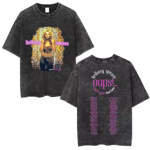 Britney Spears Oops! I Did It Again Tour 2000 Merch Vintage Washed T Shirts Men's Women Cotton Short