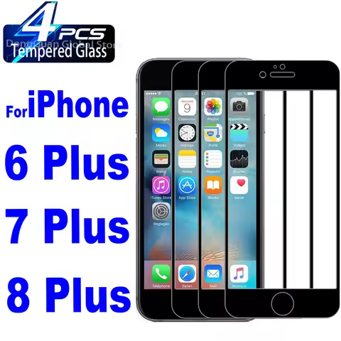 For iPhone 6 Plus / 6S Plus / 7 Plus / 8 Plus Tempered Glass 1Pcs/4Pcs Black Screen Protector Glass