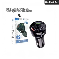 PD20W Quick Charger 3.0 USB Smart 55W Car Charger Car Charger Fast Charging - Black